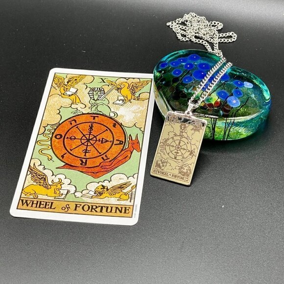 The Wheel of Fortune / Fate Stainless Steel Tarot Pendant and Necklace #860 - Picture 6 of 7